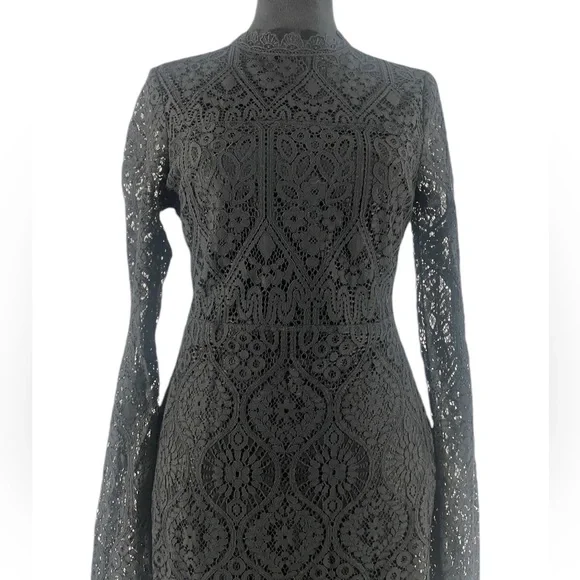 Lulus black lace cutout long sleeve mini dress, mock neck, medium, NWT - Picture 6 of 9